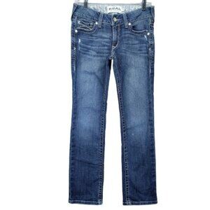 Ariat R.E.A.L. Distressed Stretch Boot Cut Blue Jeans Size 27s